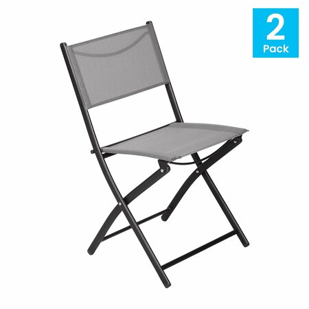 Flash Furniture Brazos Folding Chairs w/Gray Flex Comfort Material Backs and Seats and Black Metal Frames, 2PK TLH-SC-097-GRY-02-GG